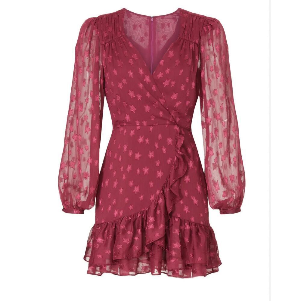 Yumi Kim Gwen Mini Dress size M Star Printed Starry Sky Plum NWT  Long Sleeve